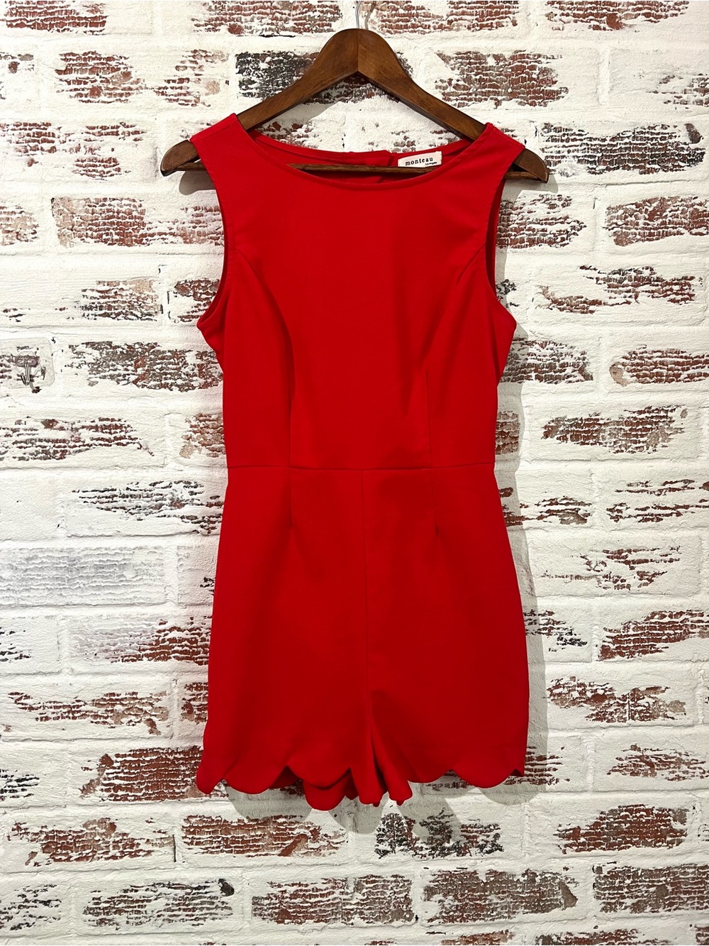 Monteau Red Scallop Hem Sleeveless Romper